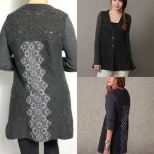Free People • Pinwheel Lace Back Cardigan Sweater Wool